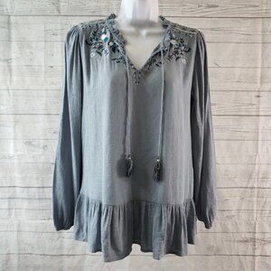 Knox Rose blue peplum blouse with embroidered & sequin flowers Size XS